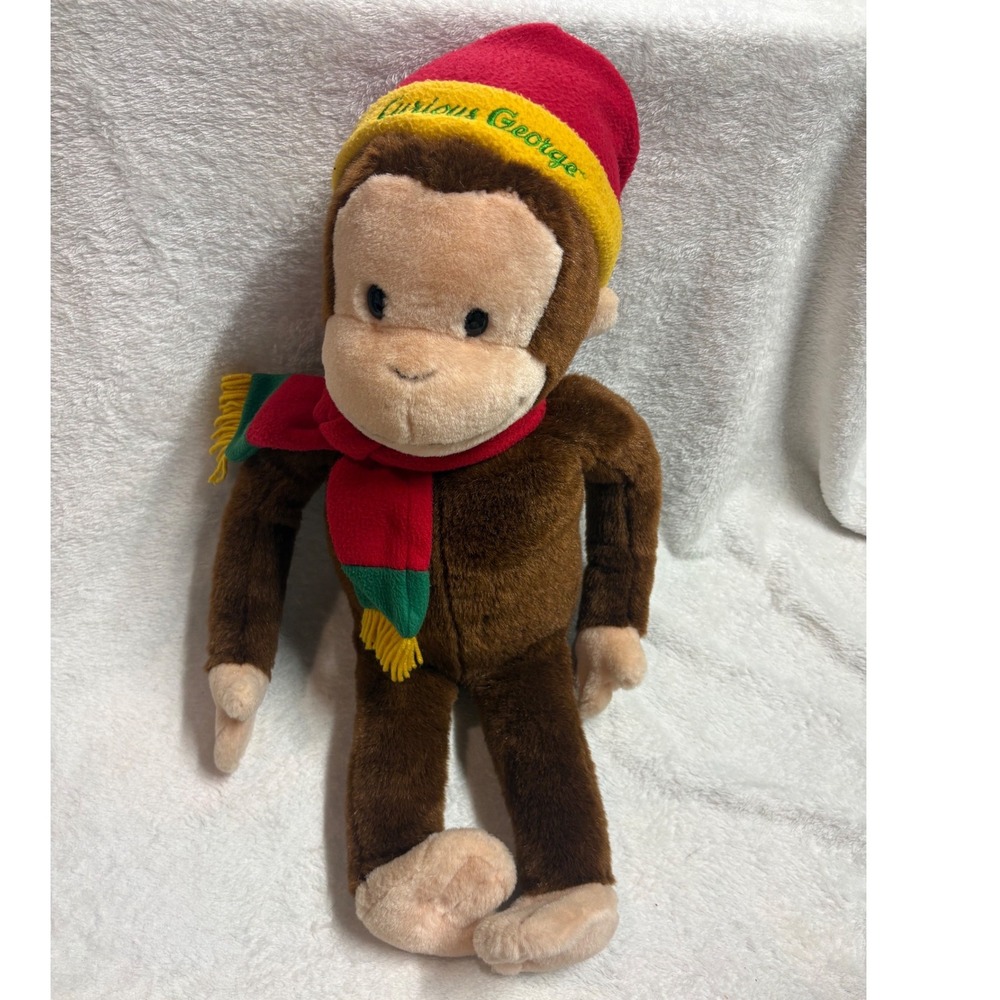 Vintage Curious George Monkey Plush Holiday Winter Hat Scarf Macys Exclusive